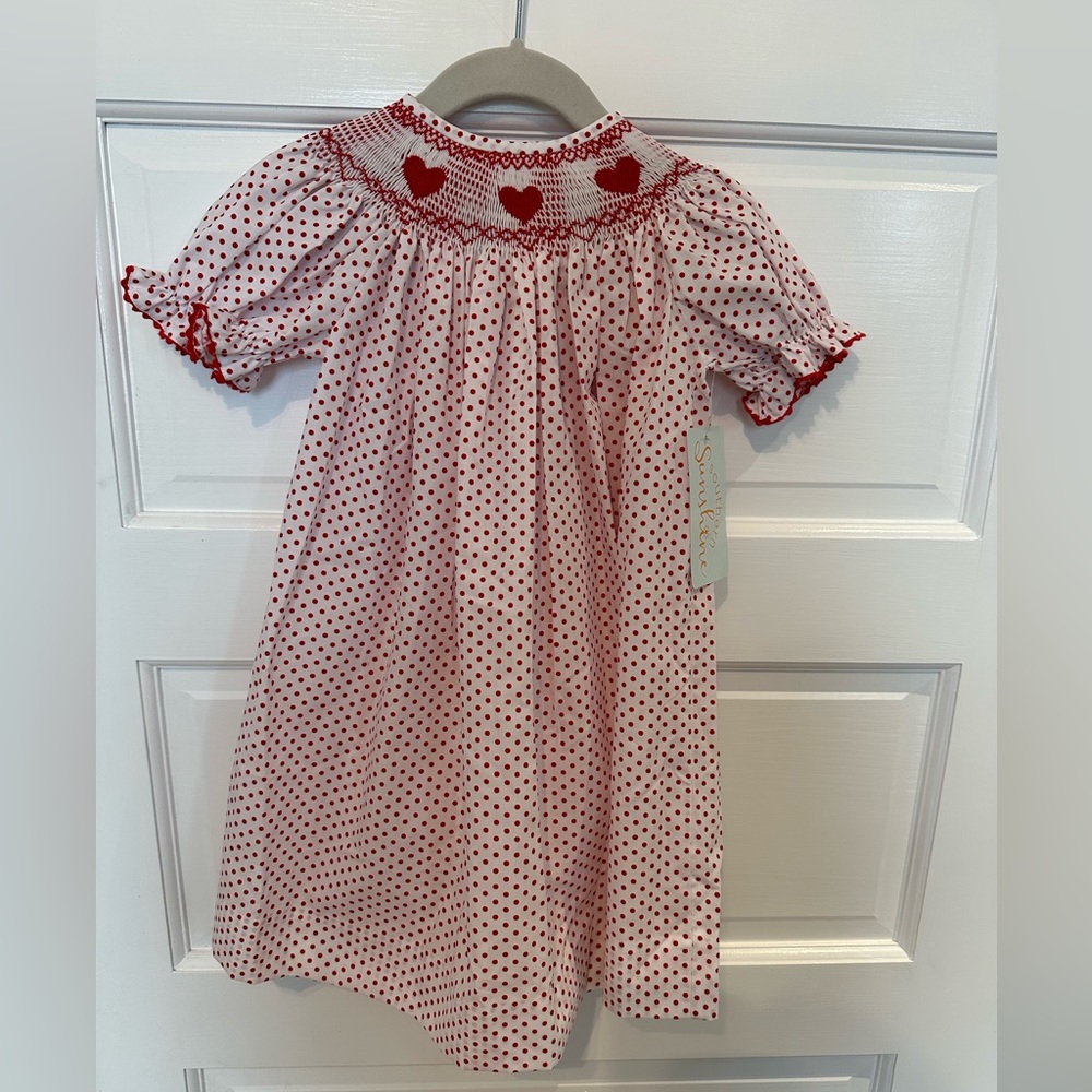 NWT Red Polka Dot Heart Smocked Dress